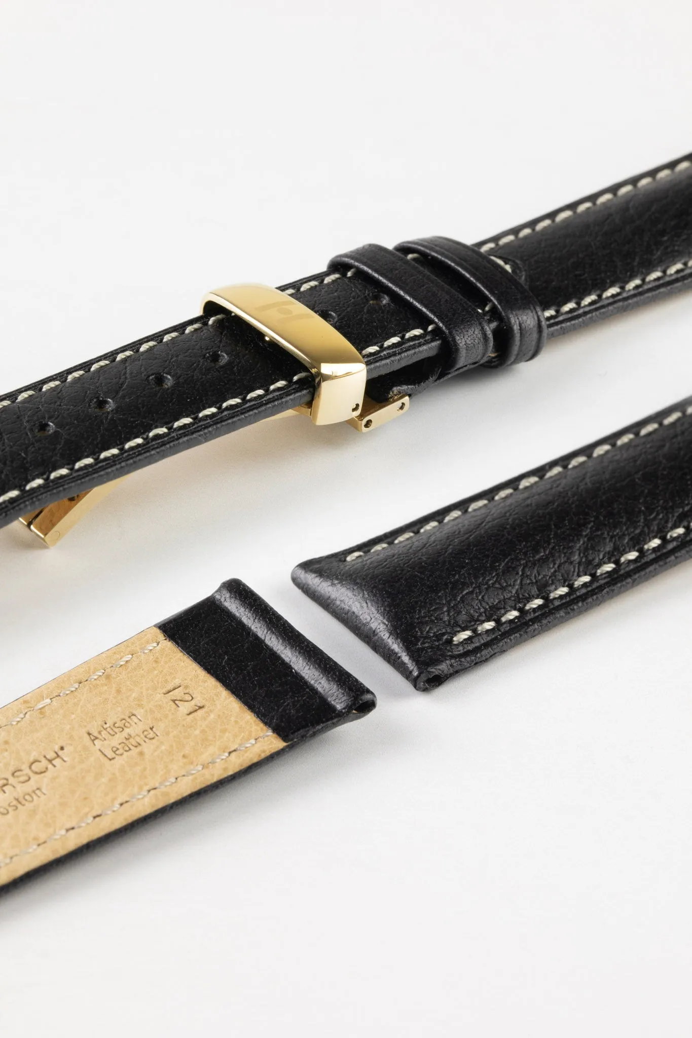 Hirsch BOSTON NQR Buffalo Calfskin Leather Watch Strap in BLACK