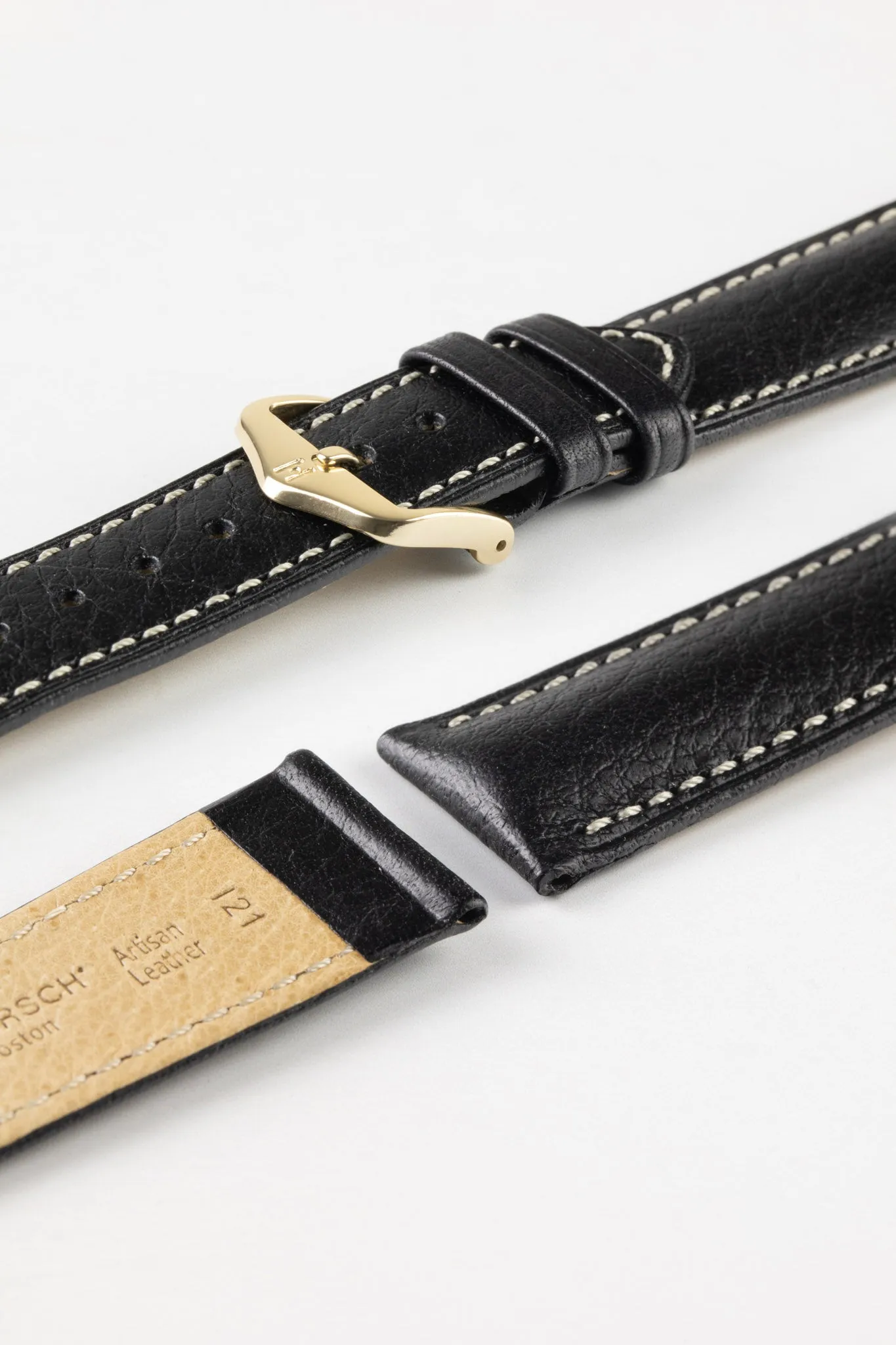 Hirsch BOSTON NQR Buffalo Calfskin Leather Watch Strap in BLACK