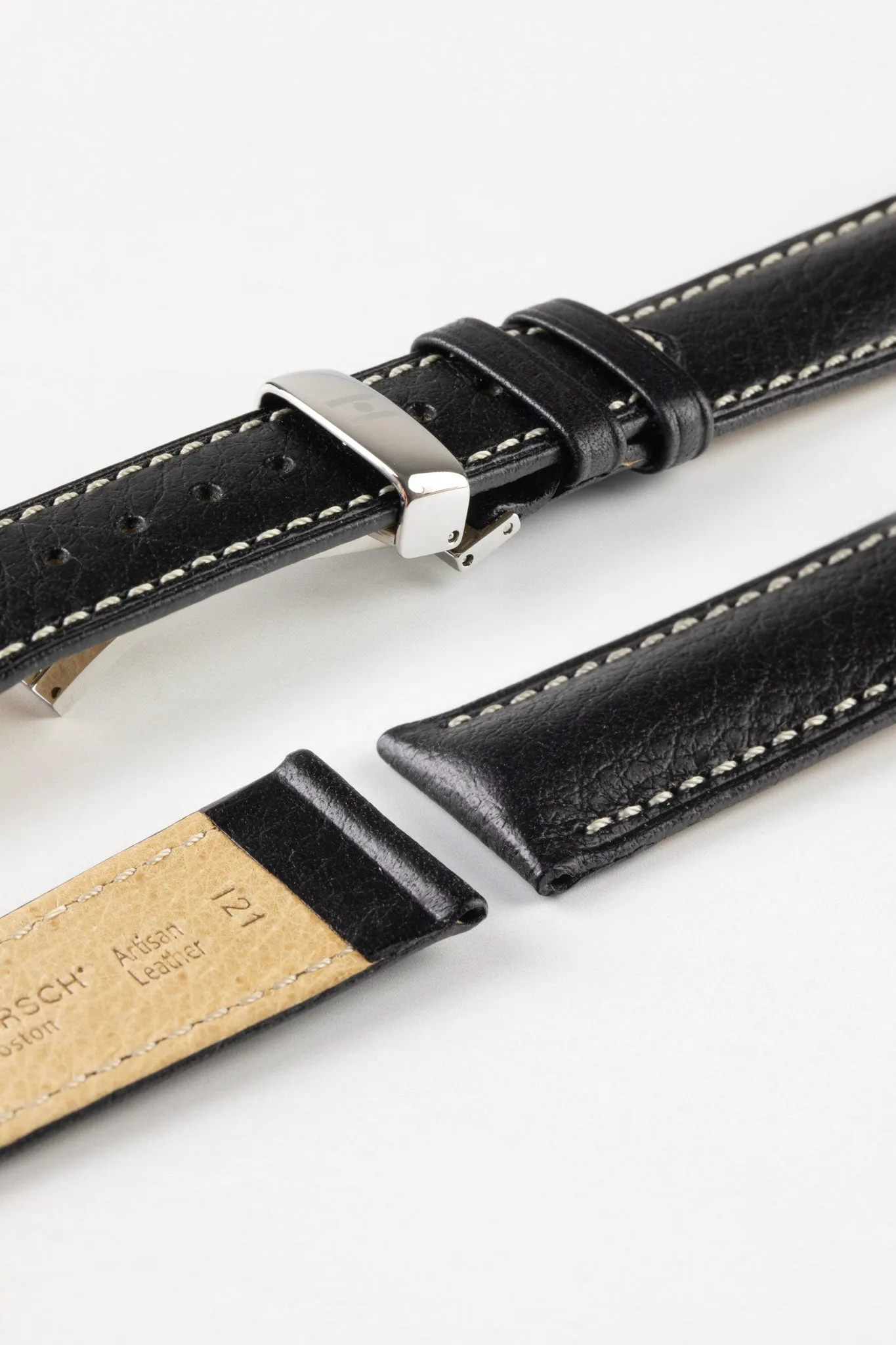 Hirsch BOSTON NQR Buffalo Calfskin Leather Watch Strap in BLACK