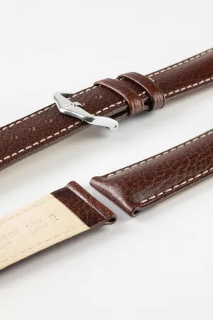 Hirsch BOSTON NQR Buffalo Calfskin Leather Watch Strap in BROWN
