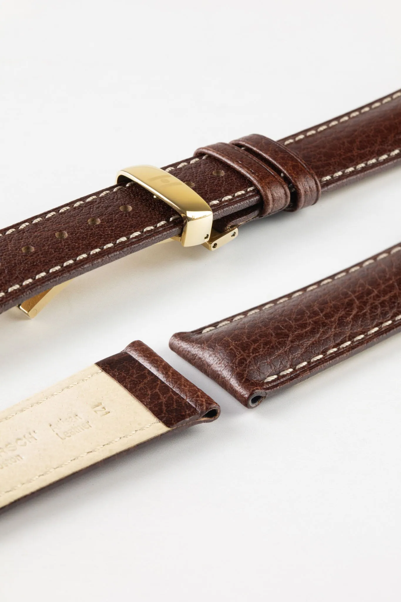 Hirsch BOSTON NQR Buffalo Calfskin Leather Watch Strap in BROWN