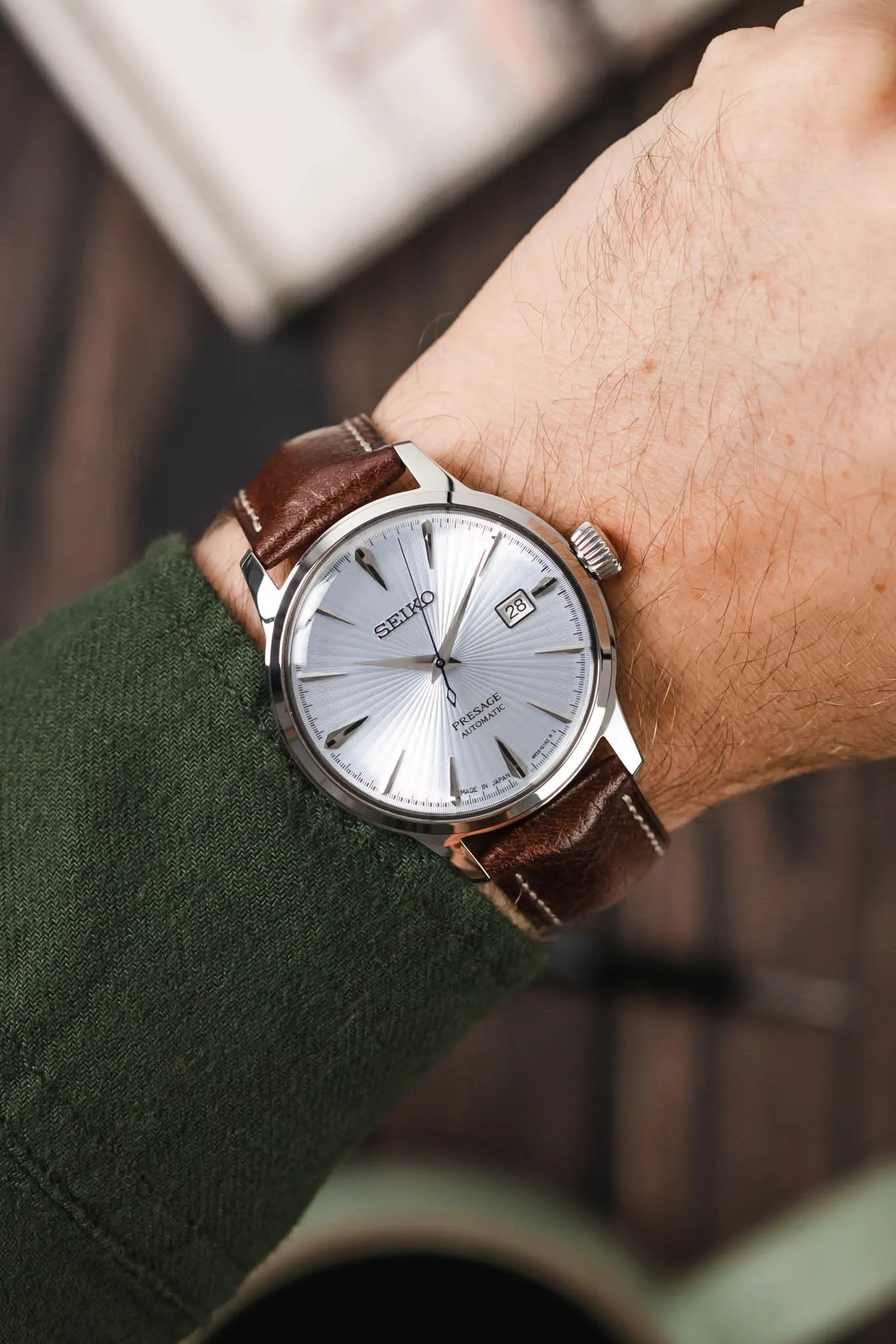 Hirsch BOSTON NQR Buffalo Calfskin Leather Watch Strap in BROWN