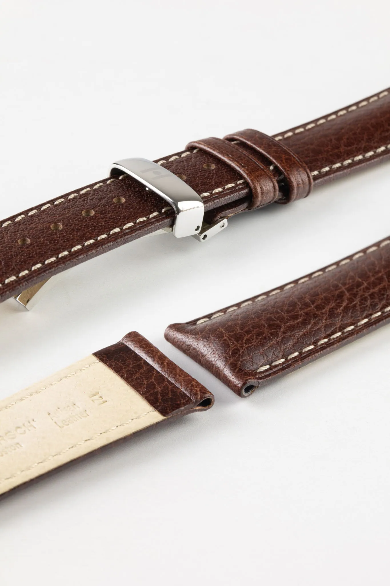 Hirsch BOSTON NQR Buffalo Calfskin Leather Watch Strap in BROWN