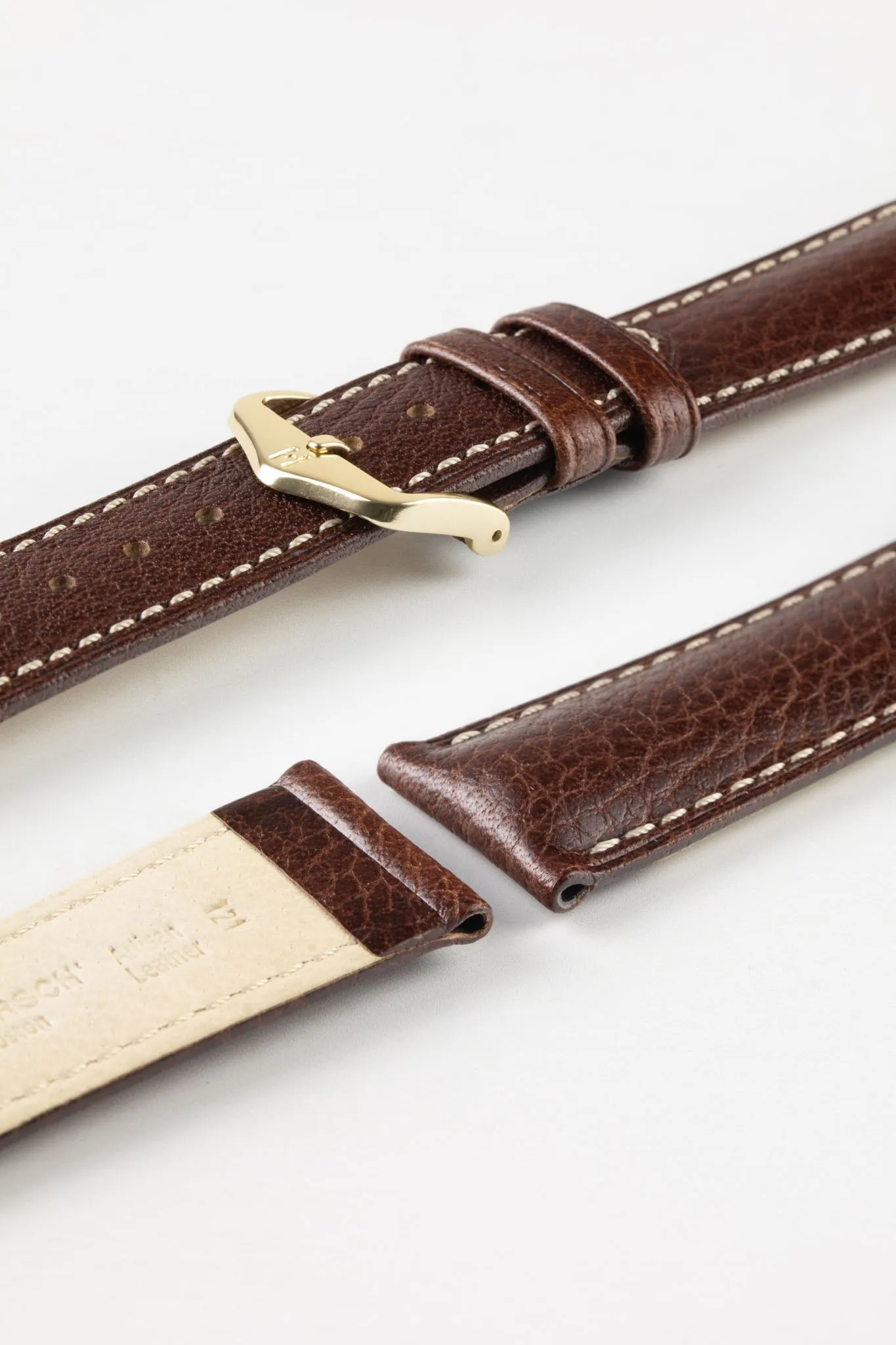 Hirsch BOSTON NQR Buffalo Calfskin Leather Watch Strap in BROWN