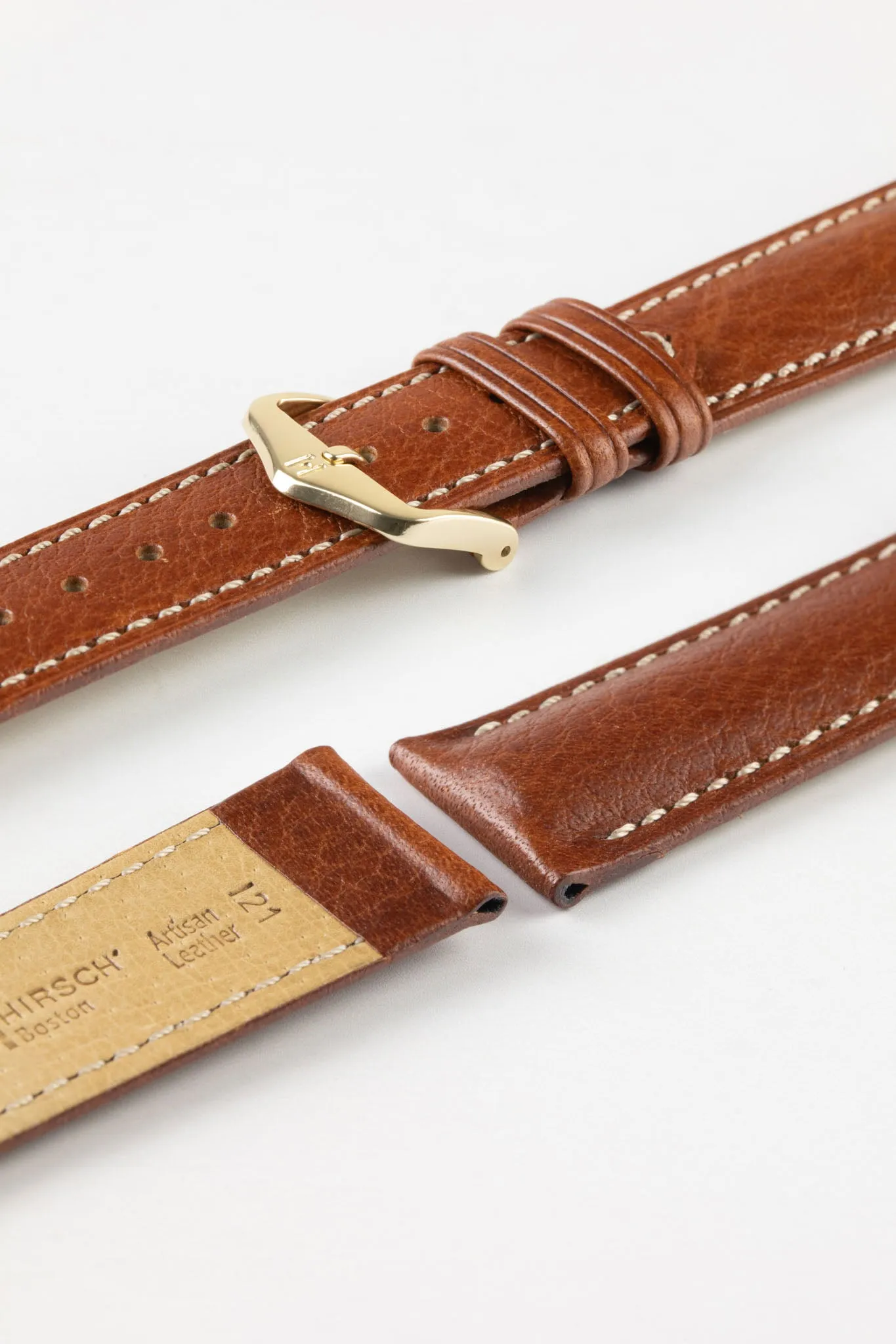 Hirsch BOSTON NQR Buffalo Calfskin Leather Watch Strap in GOLD BROWN