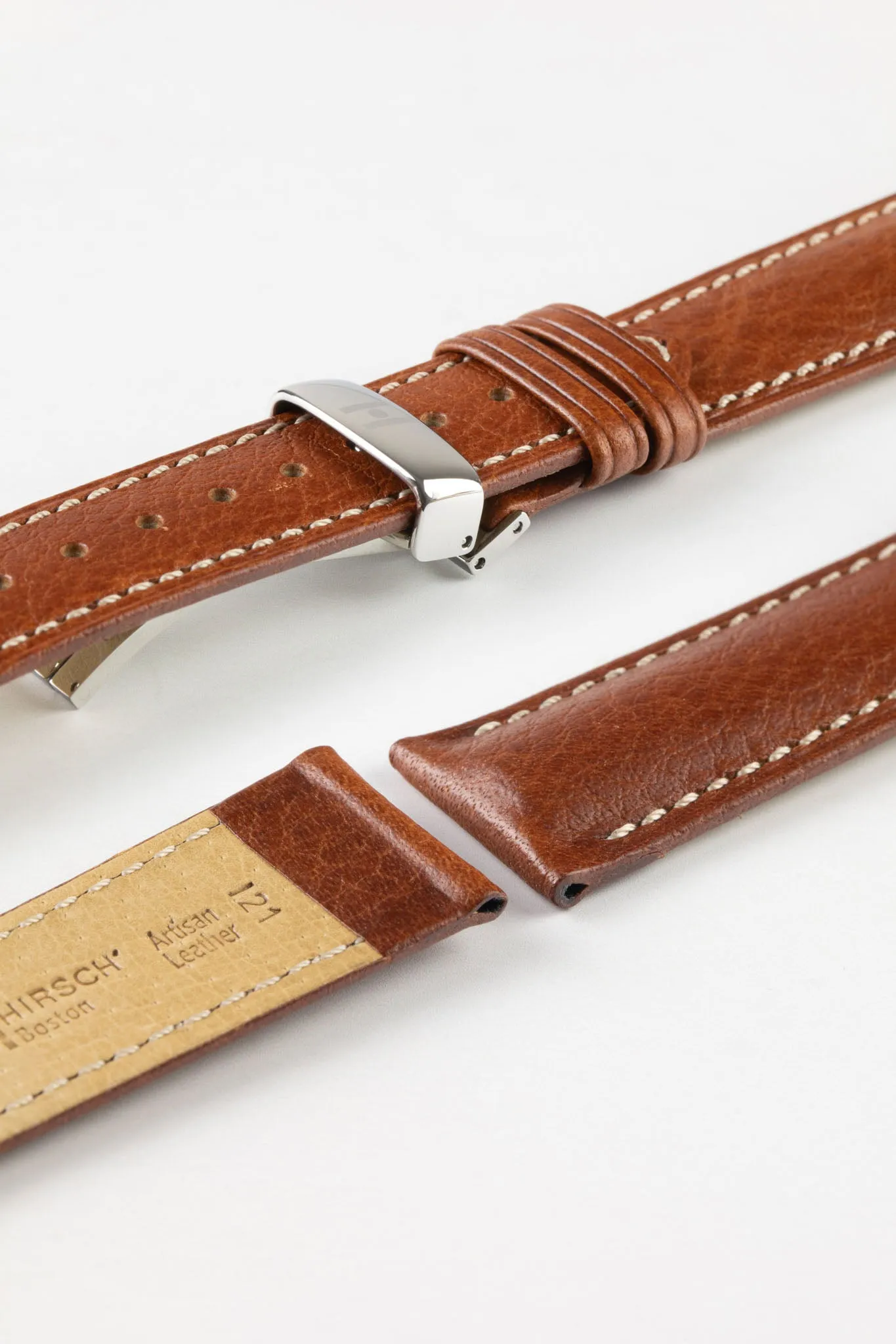 Hirsch BOSTON NQR Buffalo Calfskin Leather Watch Strap in GOLD BROWN