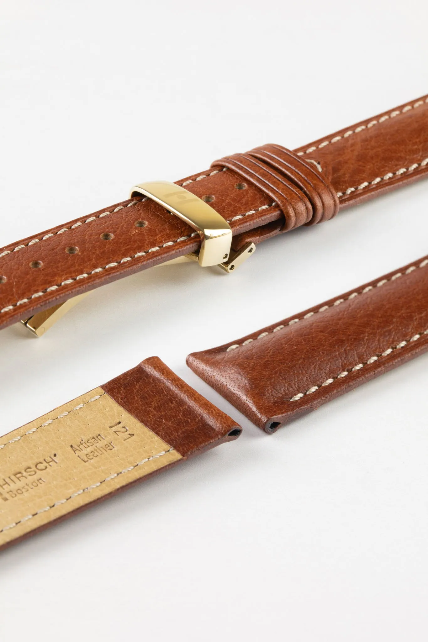 Hirsch BOSTON NQR Buffalo Calfskin Leather Watch Strap in GOLD BROWN