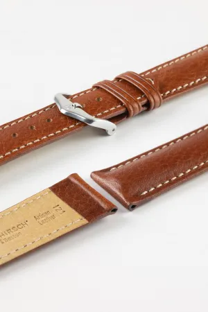 Hirsch BOSTON NQR Buffalo Calfskin Leather Watch Strap in GOLD BROWN