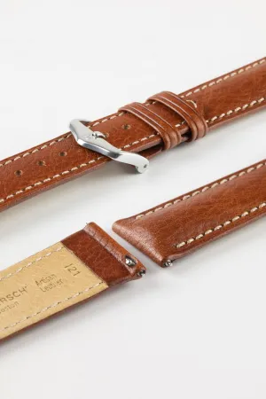 Hirsch BOSTON Quick-Release Buffalo Calfskin Leather Watch Strap in GOLD BROWN