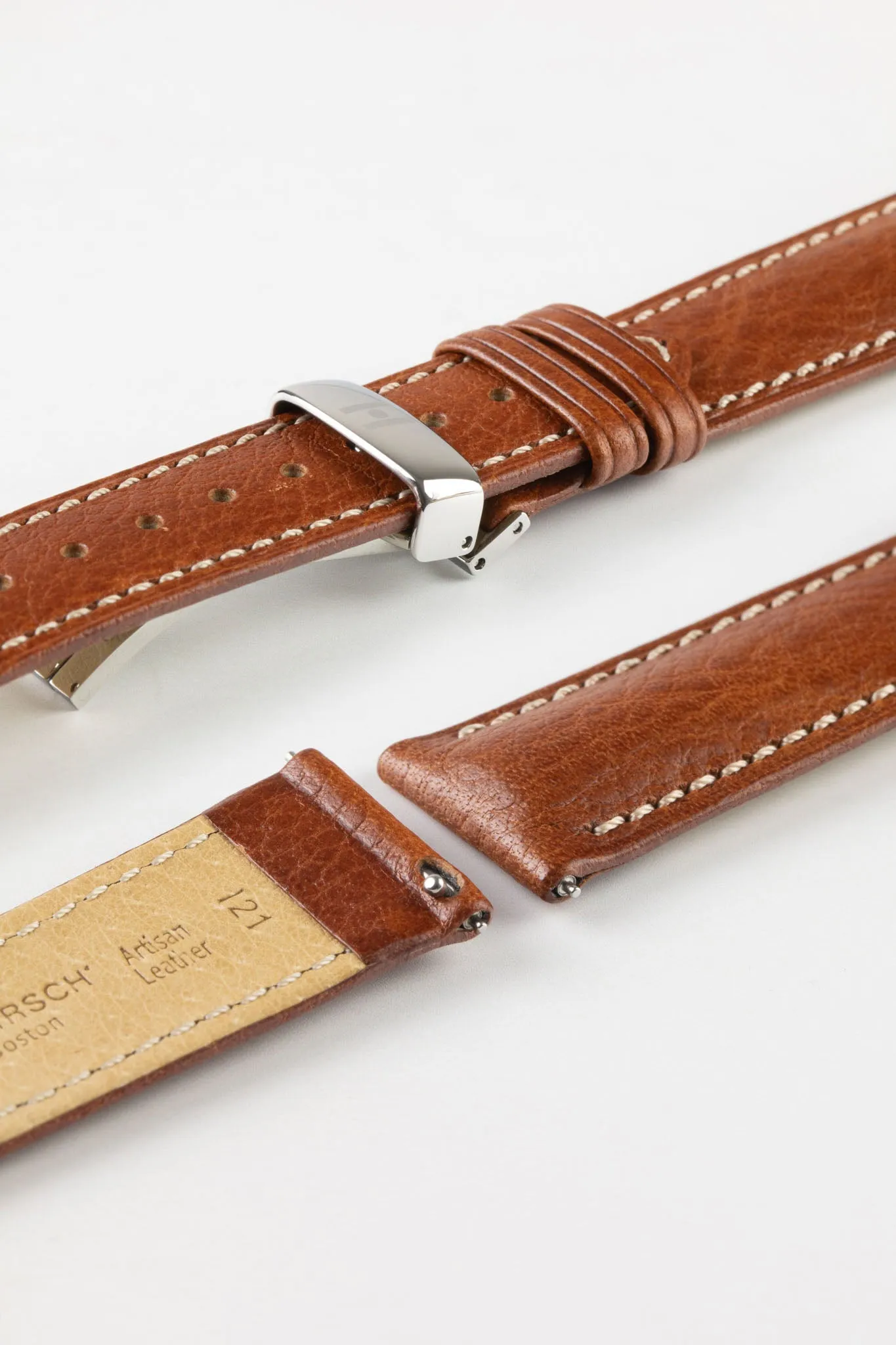 Hirsch BOSTON Quick-Release Buffalo Calfskin Leather Watch Strap in GOLD BROWN