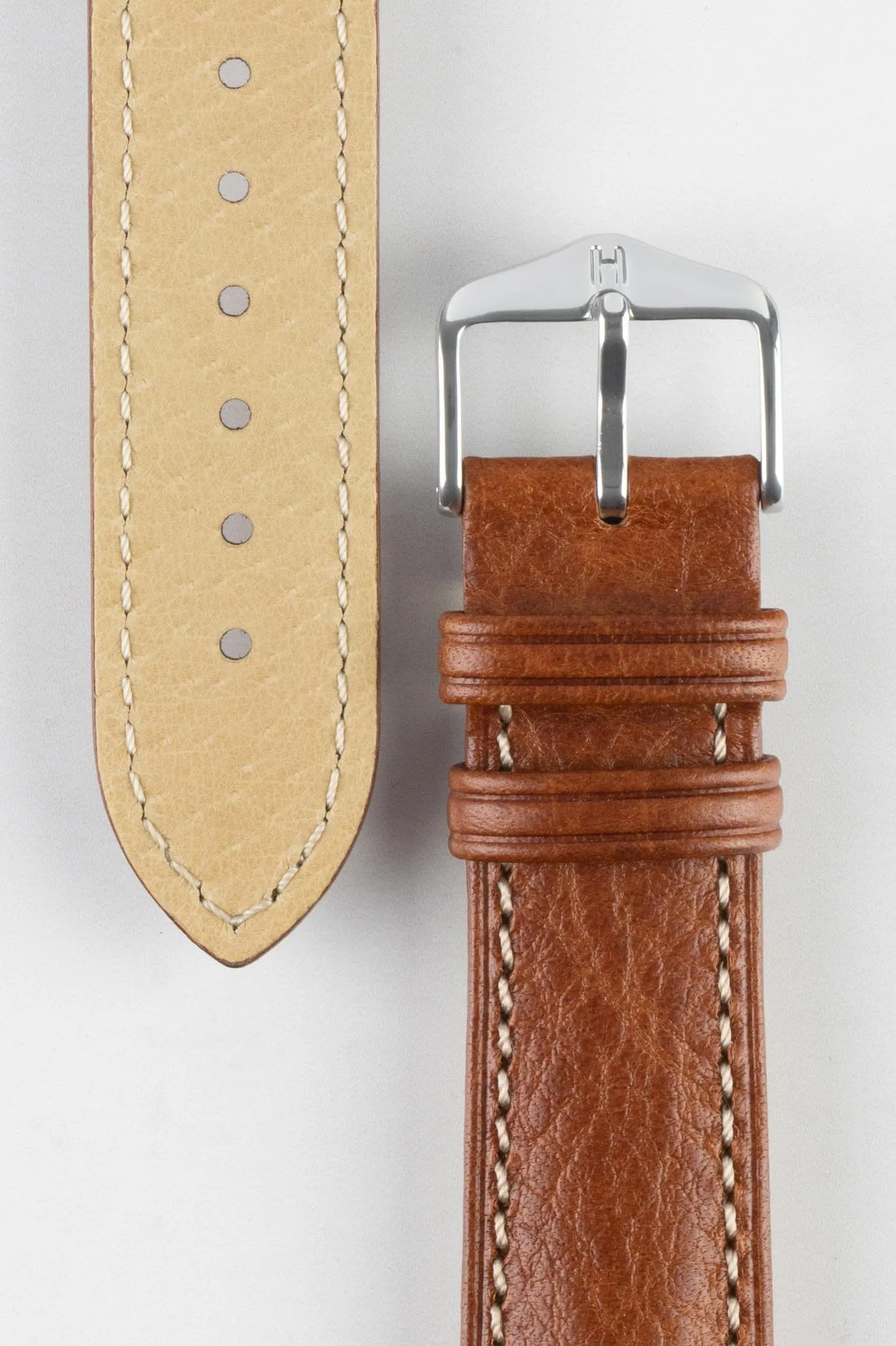 Hirsch BOSTON Quick-Release Buffalo Calfskin Leather Watch Strap in GOLD BROWN