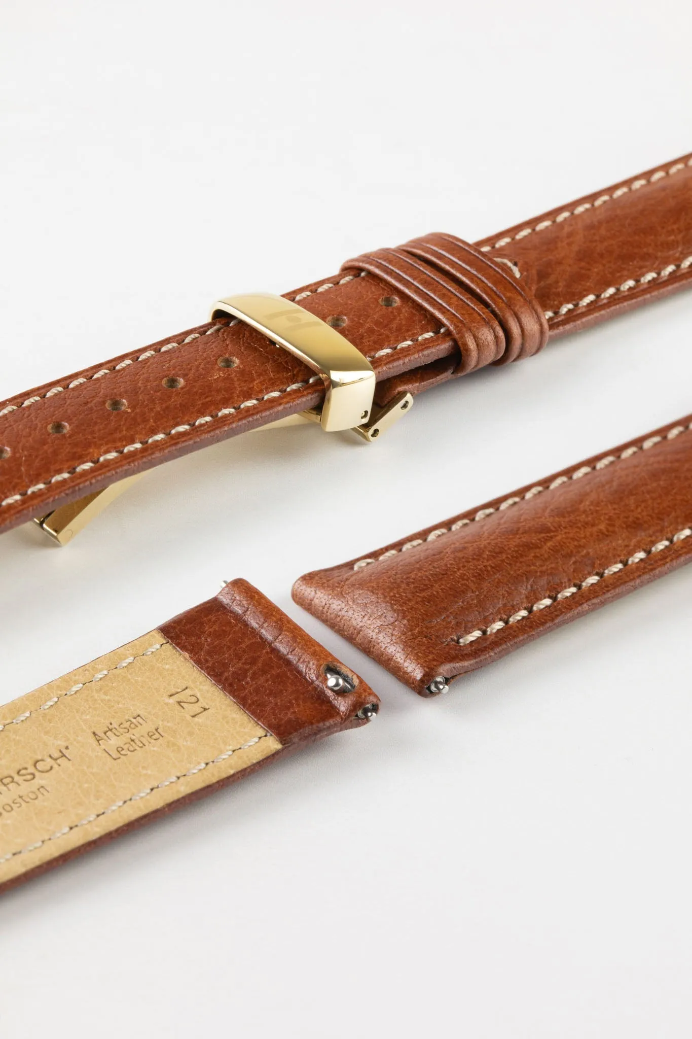 Hirsch BOSTON Quick-Release Buffalo Calfskin Leather Watch Strap in GOLD BROWN