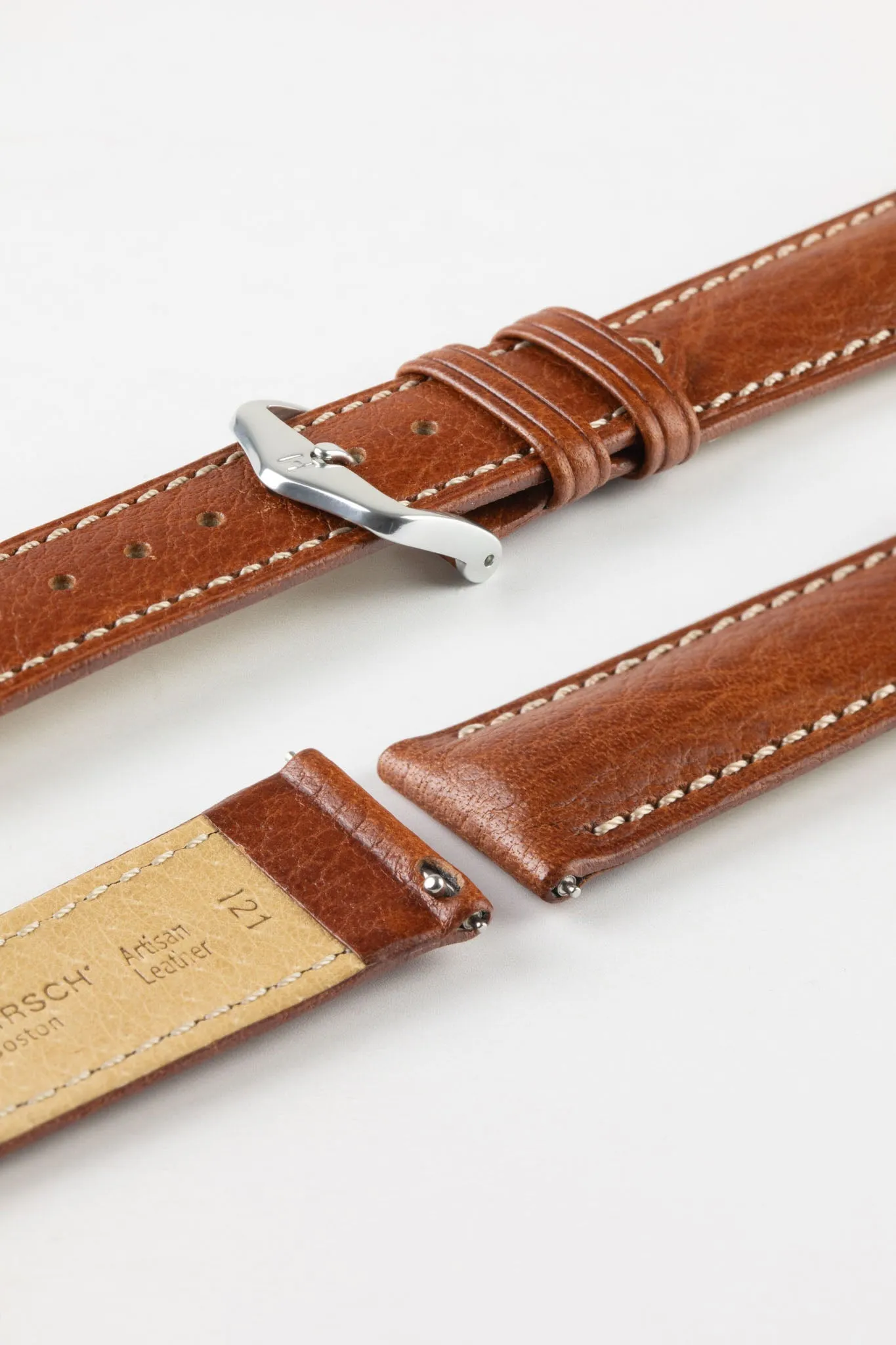 Hirsch BOSTON Quick-Release Buffalo Calfskin Leather Watch Strap in GOLD BROWN