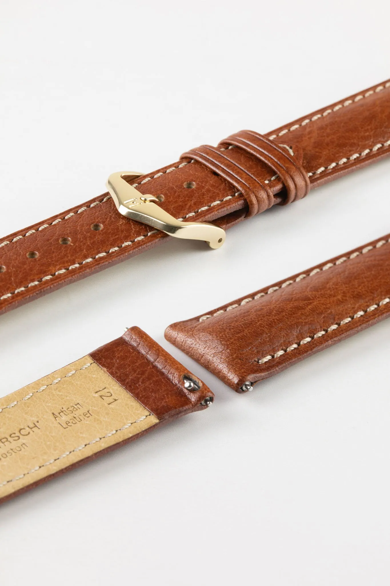 Hirsch BOSTON Quick-Release Buffalo Calfskin Leather Watch Strap in GOLD BROWN
