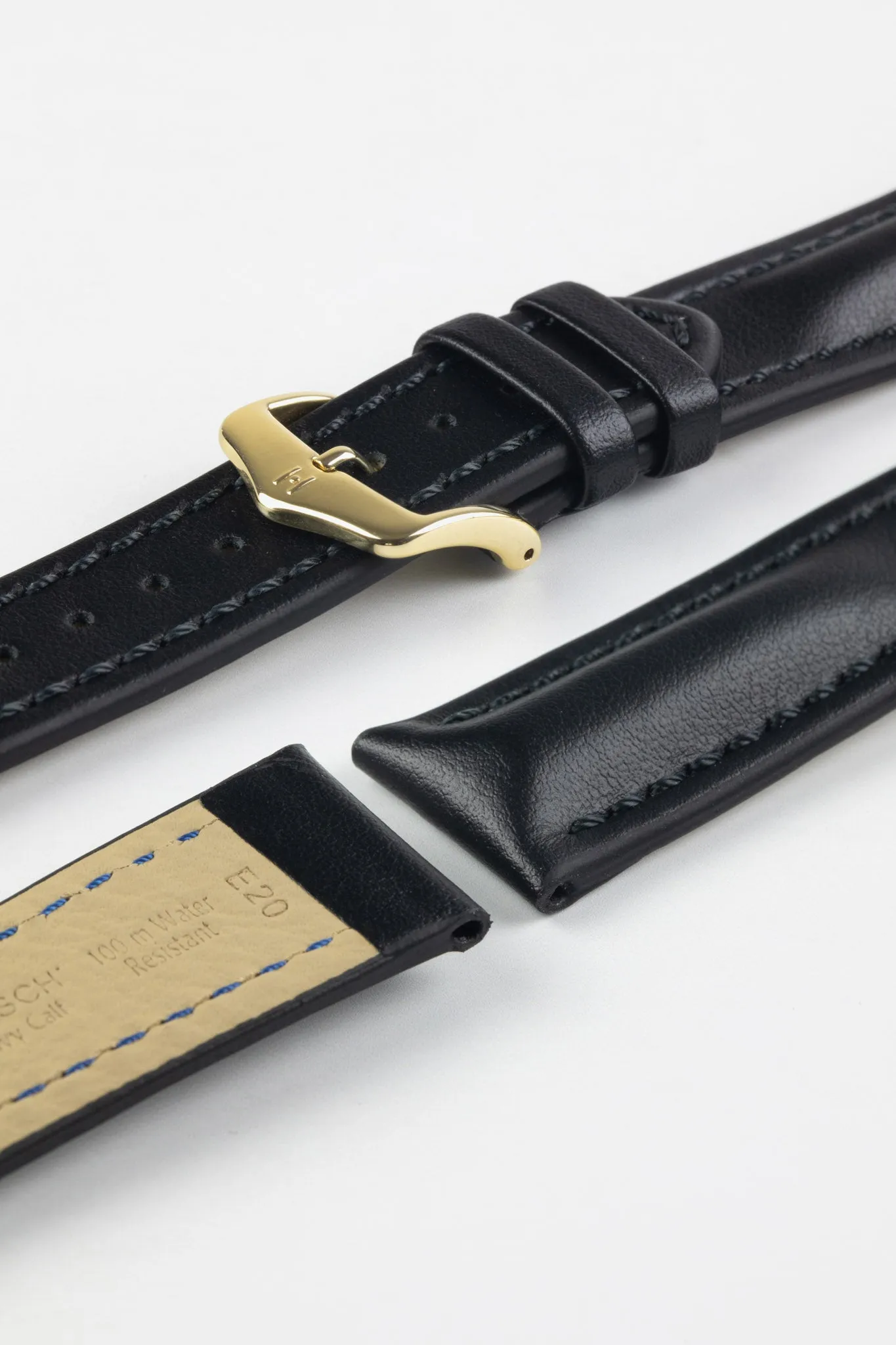 Hirsch HEAVY CALF Water-Resistant Calf Leather Watch Strap in BLACK / BLACK