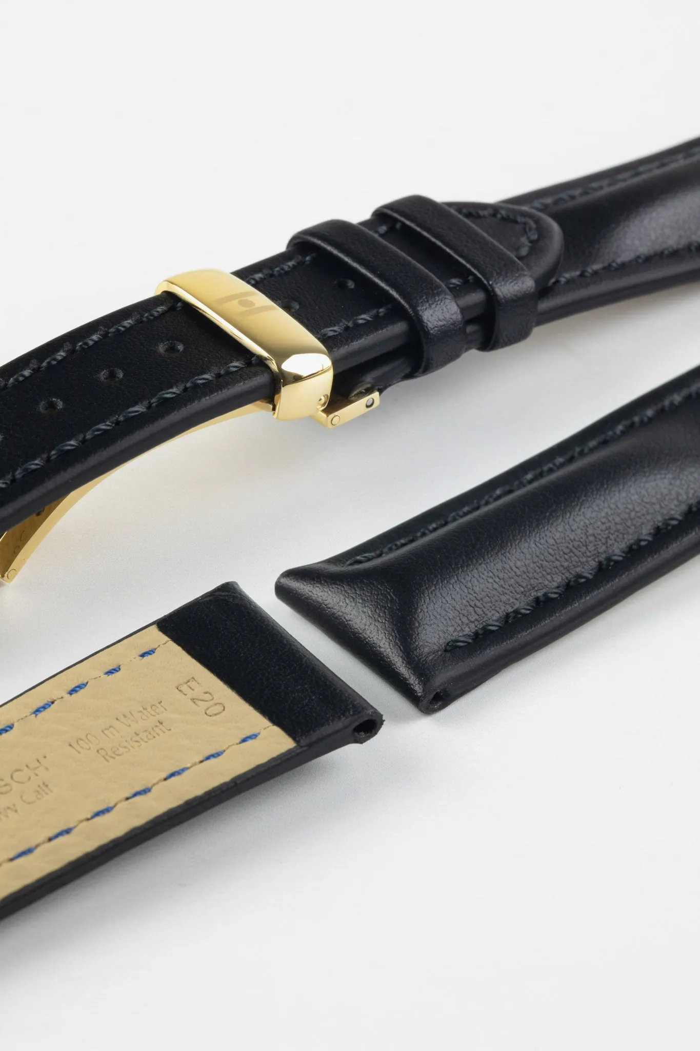 Hirsch HEAVY CALF Water-Resistant Calf Leather Watch Strap in BLACK / BLACK