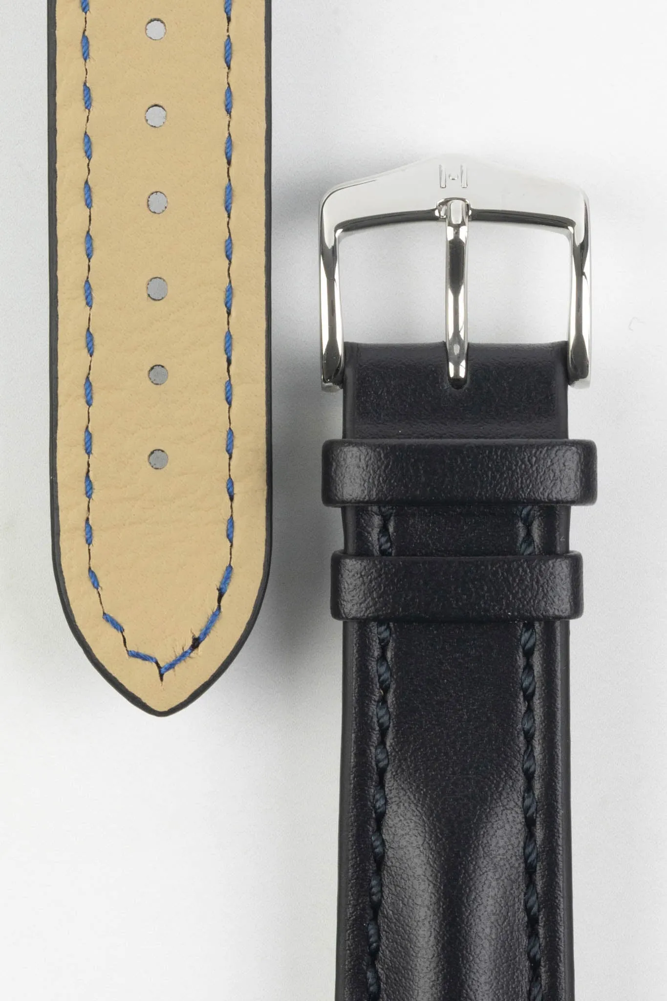Hirsch HEAVY CALF Water-Resistant Calf Leather Watch Strap in BLACK / BLACK
