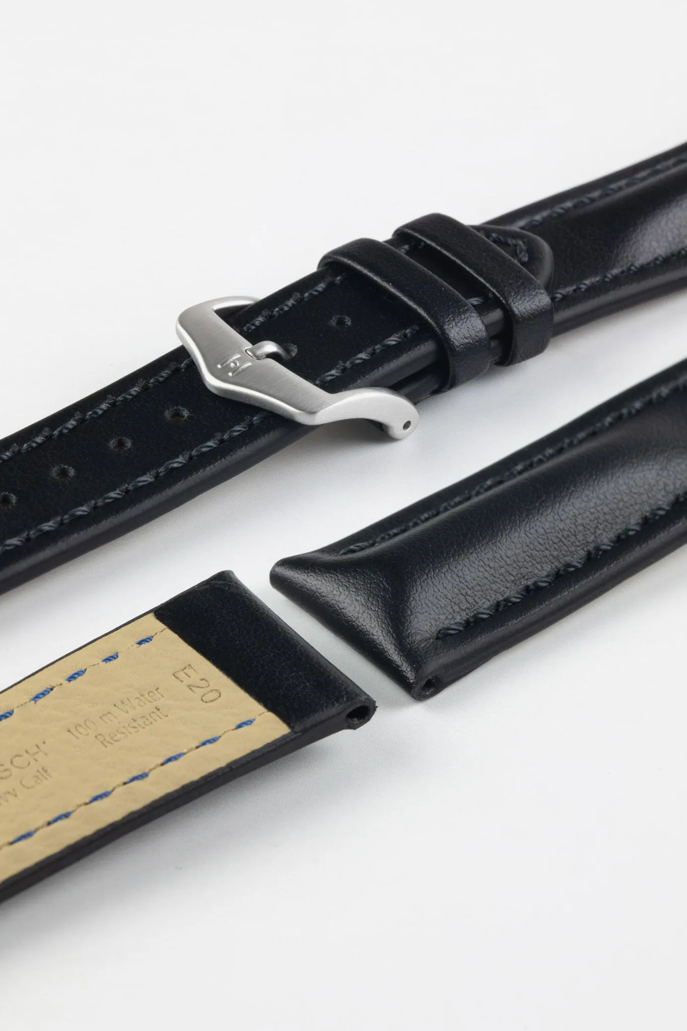 Hirsch HEAVY CALF Water-Resistant Calf Leather Watch Strap in BLACK / BLACK
