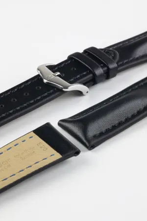 Hirsch HEAVY CALF Water-Resistant Calf Leather Watch Strap in BLACK / BLACK