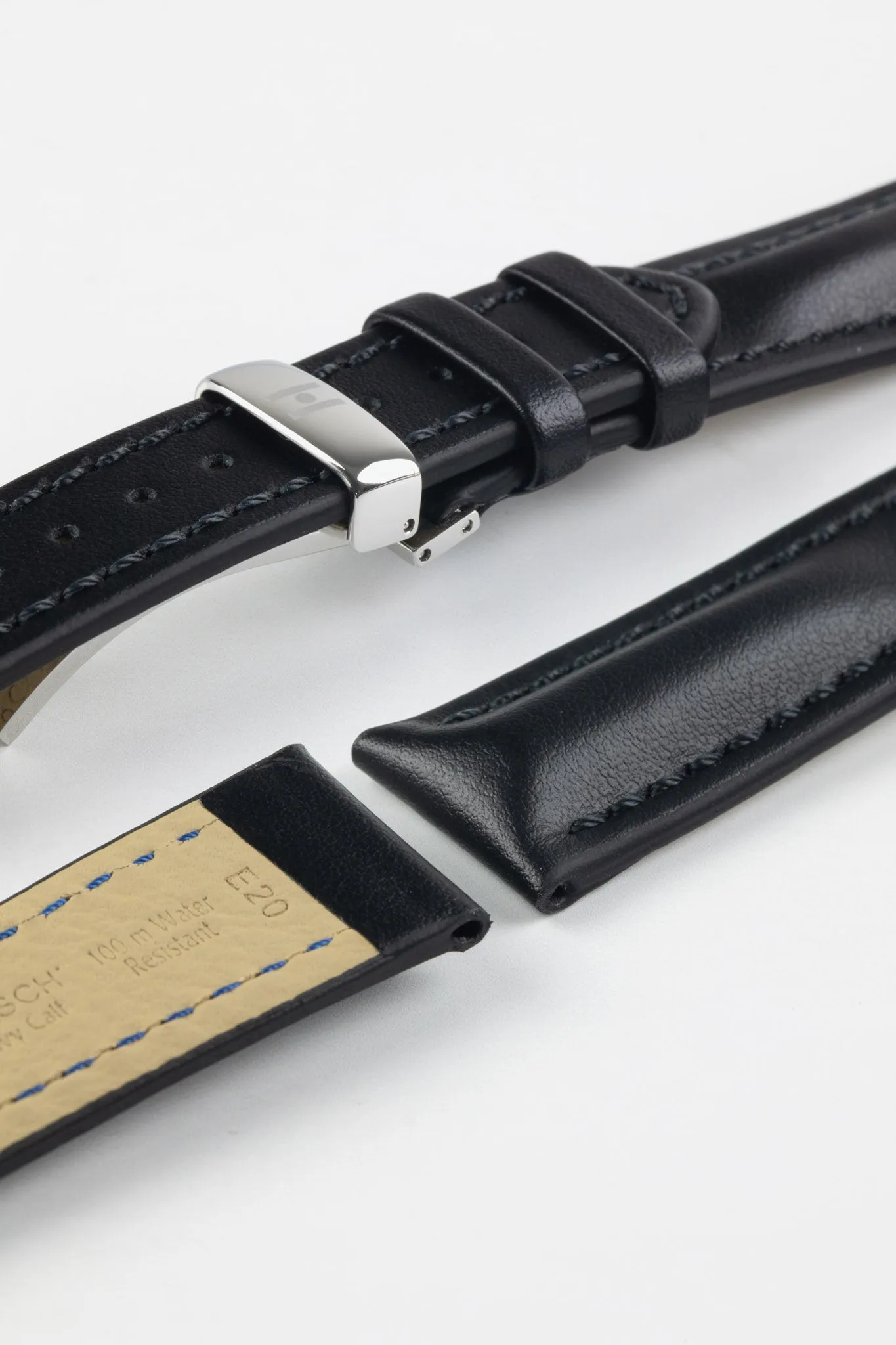 Hirsch HEAVY CALF Water-Resistant Calf Leather Watch Strap in BLACK / BLACK
