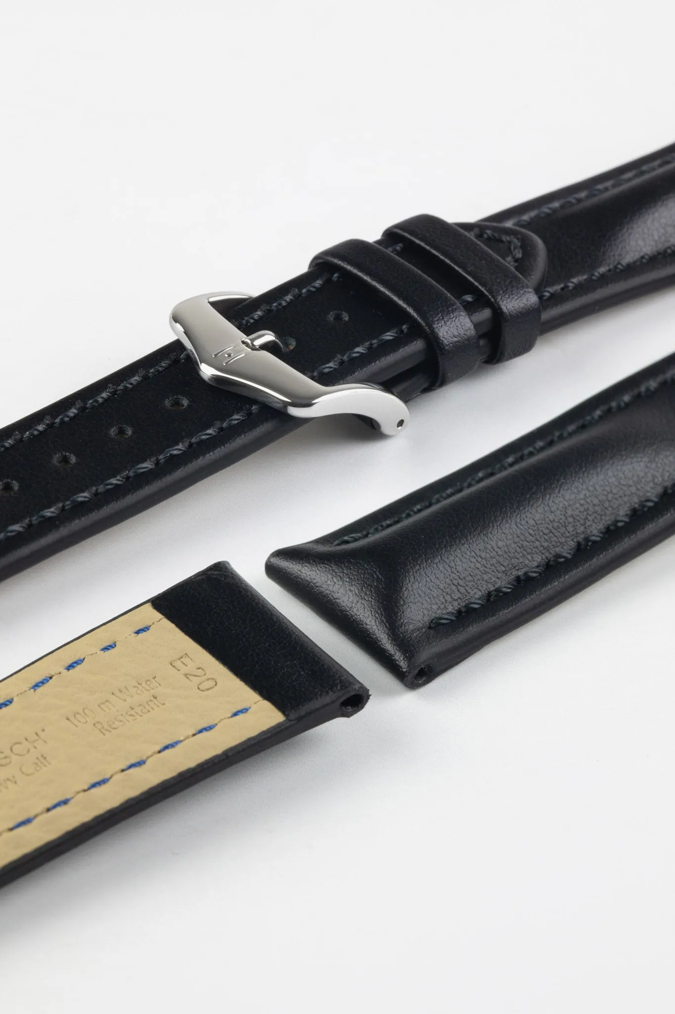 Hirsch HEAVY CALF Water-Resistant Calf Leather Watch Strap in BLACK / BLACK