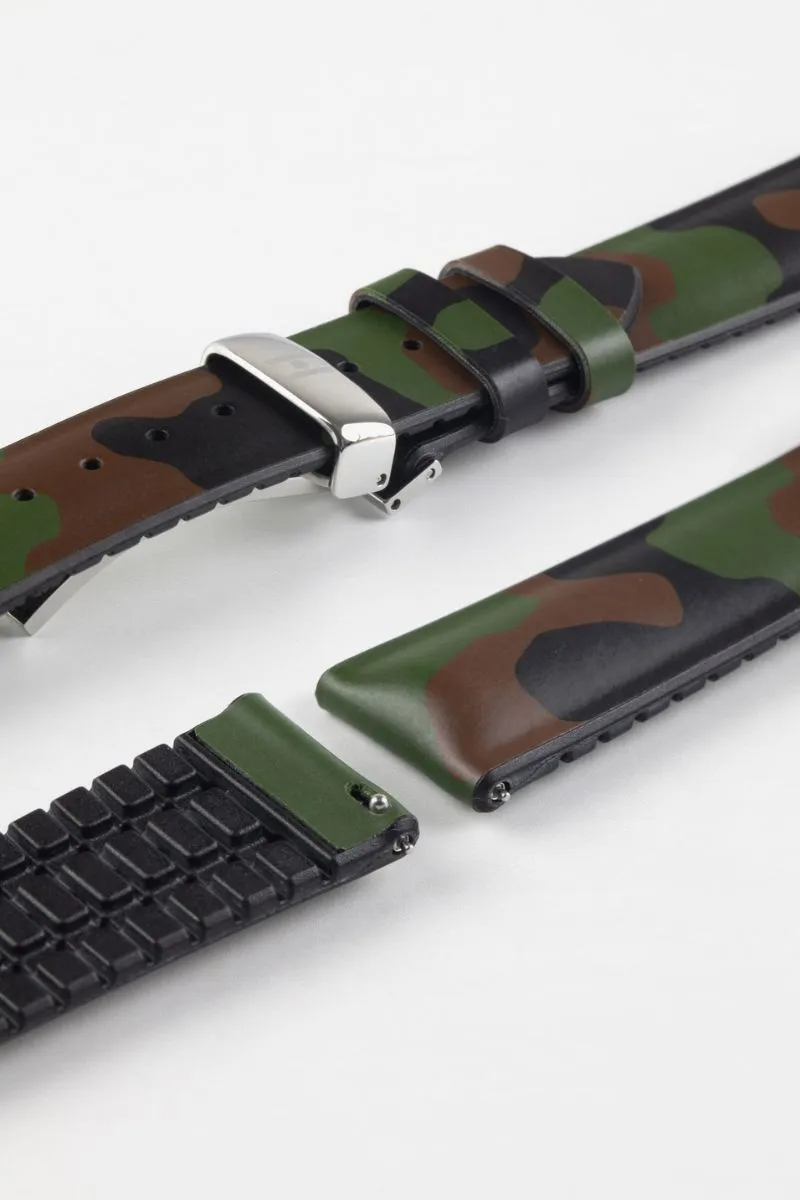 Hirsch JOHN Natural Rubber Performance Watch Strap in GREEN CAMOUFLAGE