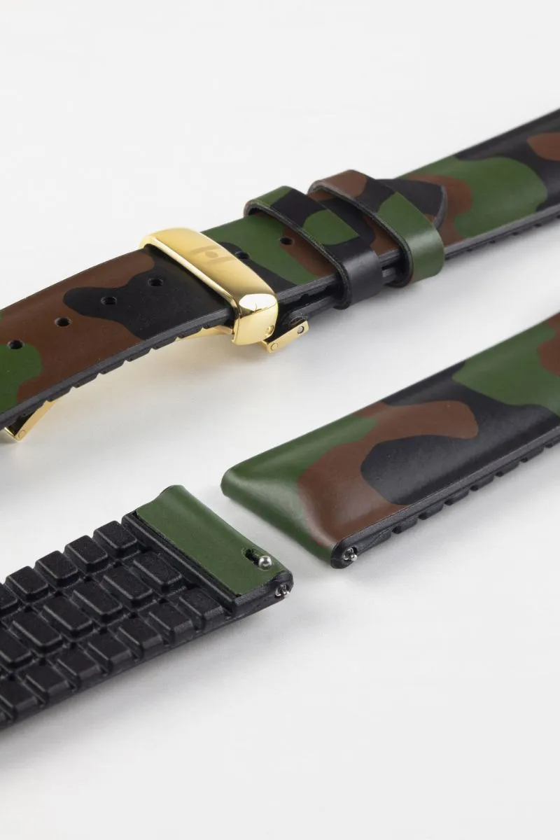 Hirsch JOHN Natural Rubber Performance Watch Strap in GREEN CAMOUFLAGE