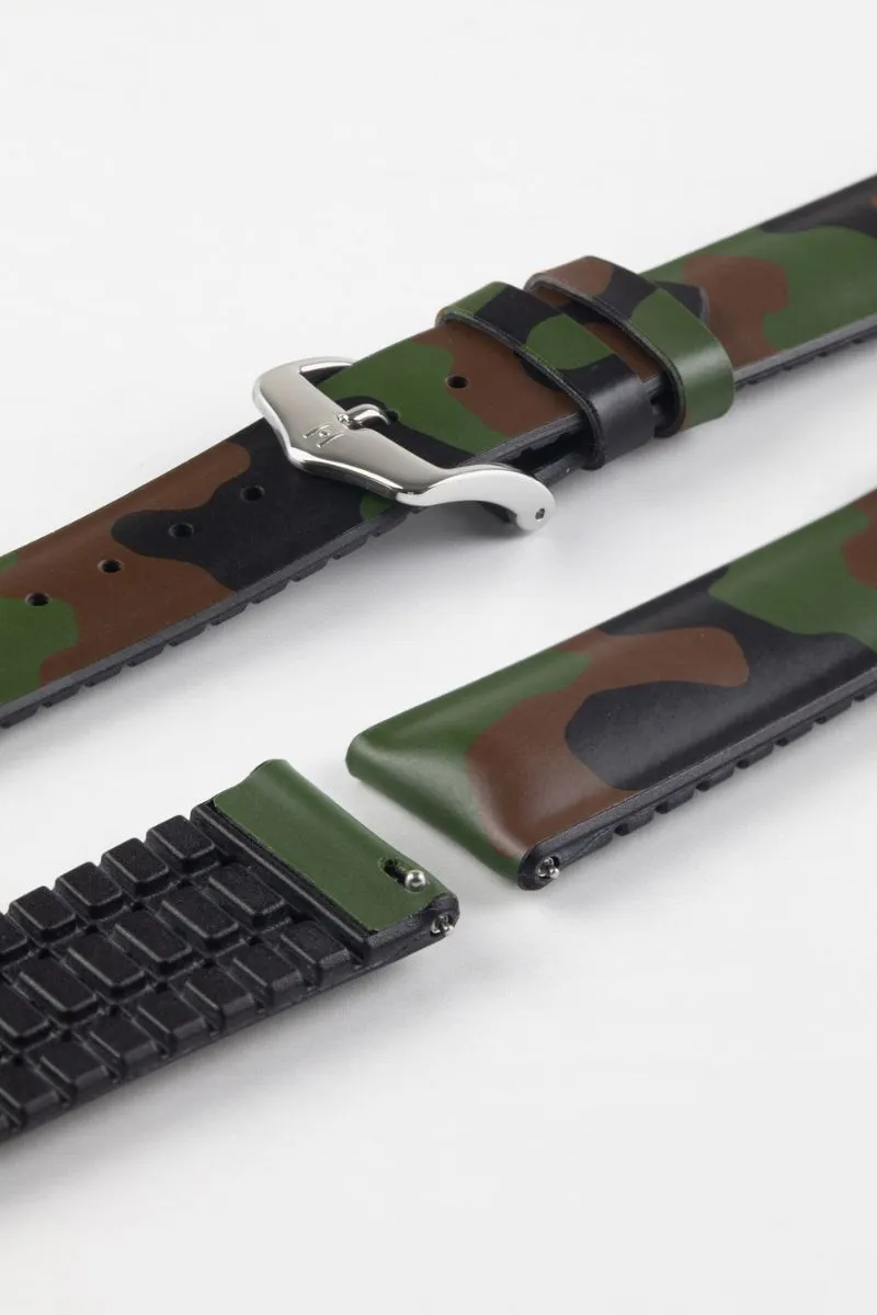 Hirsch JOHN Natural Rubber Performance Watch Strap in GREEN CAMOUFLAGE