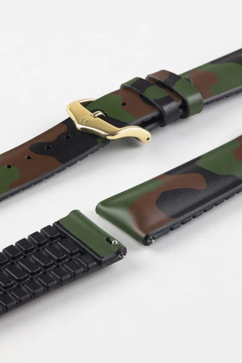 Hirsch JOHN Natural Rubber Performance Watch Strap in GREEN CAMOUFLAGE