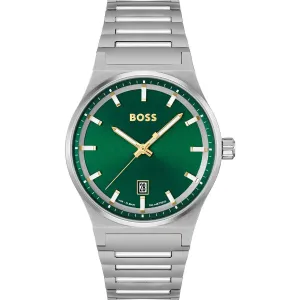 Hugo Boss Candor Silver Stainless Steel Green Dial Quartz Watch for Gents - Boss 1514079