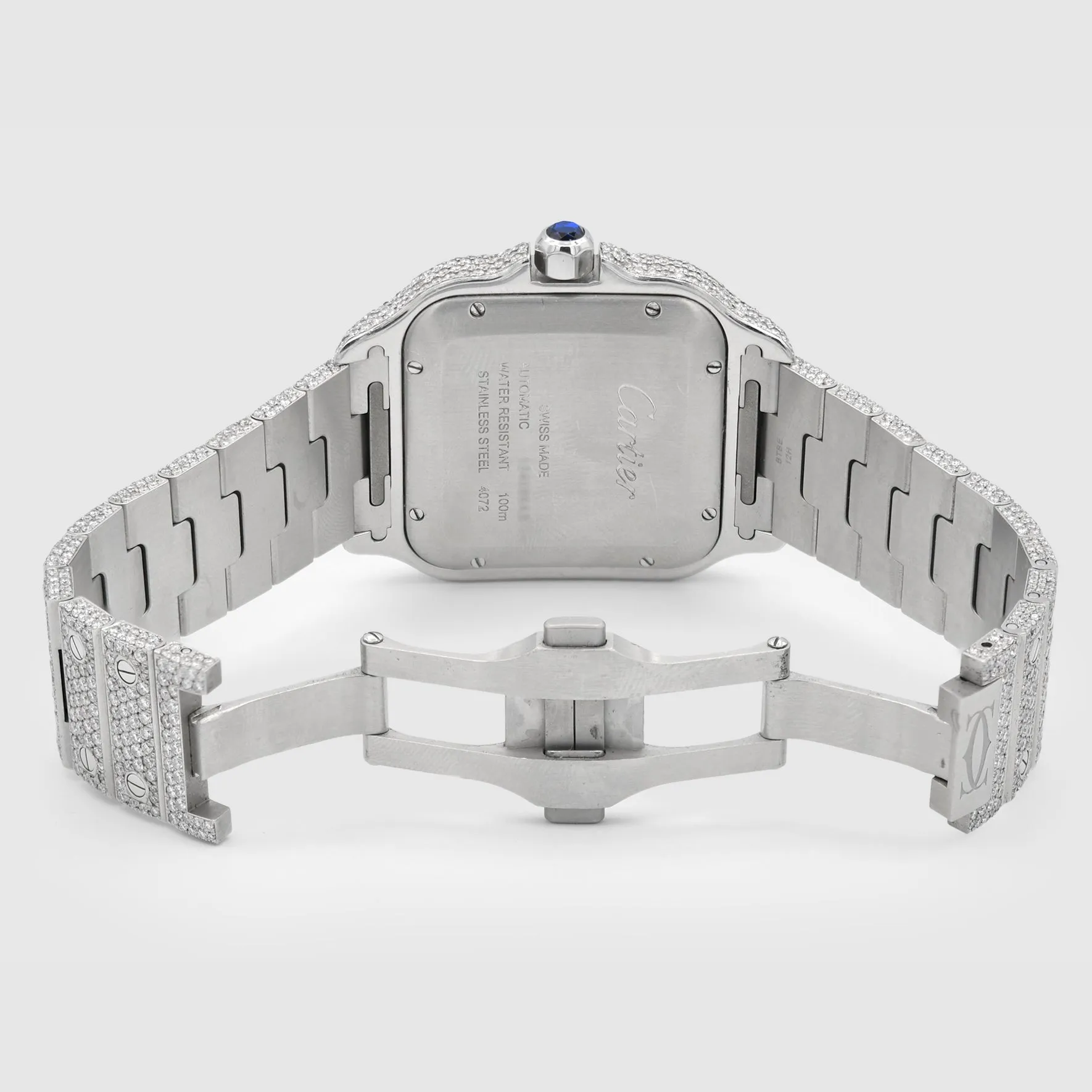 Iced Out Cartier Santos 40mm Diamond Green Dial Watch 22.6ct