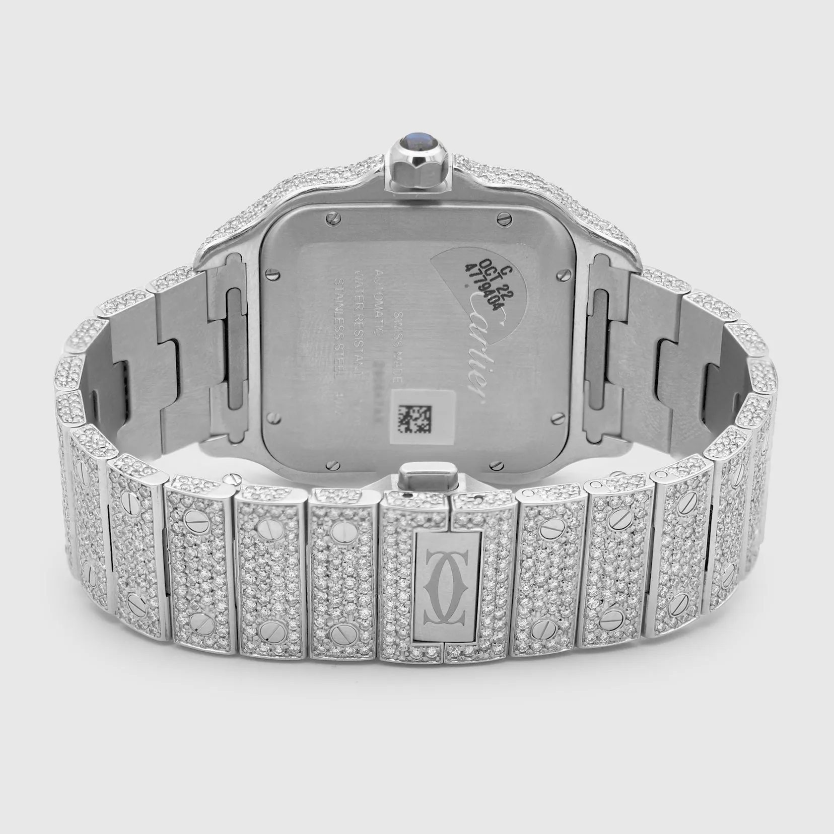 Iced Out Cartier Santos 40mm Diamond Green Dial Watch 22.6ct