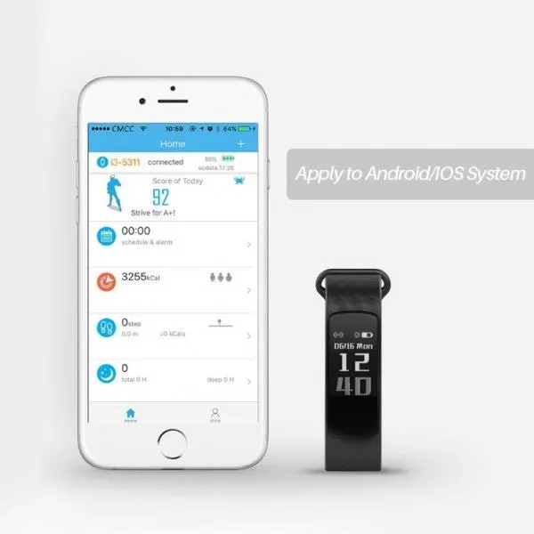 IWOWN i3HR Bluetooth 4.0 Smart Bracelet Watch with Sleep Monitor Step Calorie Counter Sedentary Reminder - Blue