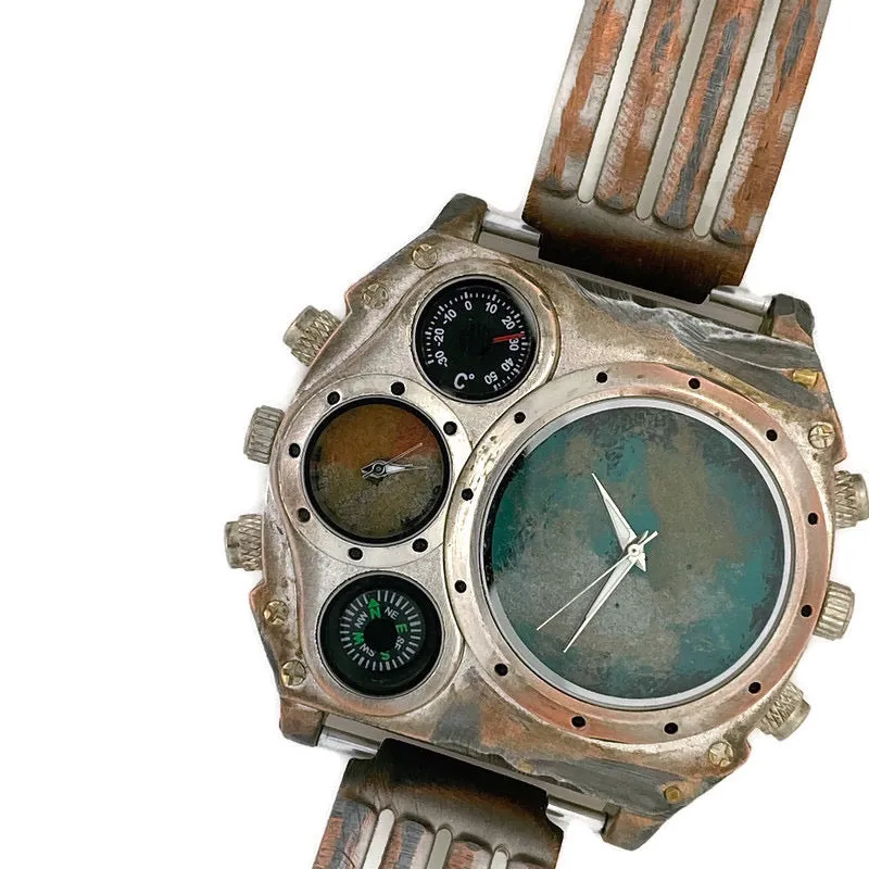 Large Dial Two Time Zone Watch with Compass And Thermometer