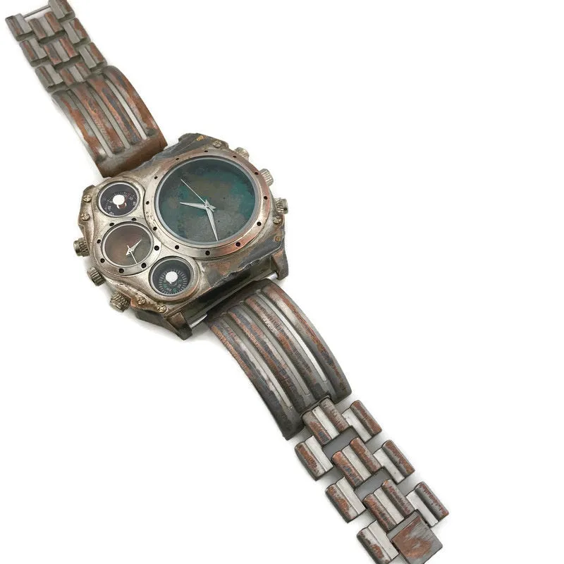 Large Dial Two Time Zone Watch with Compass And Thermometer
