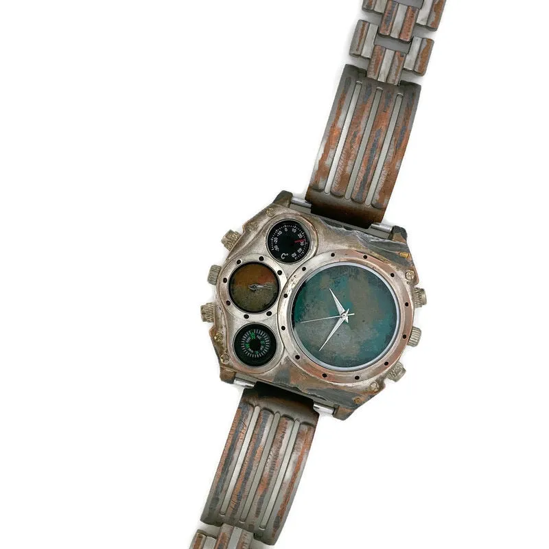 Large Dial Two Time Zone Watch with Compass And Thermometer