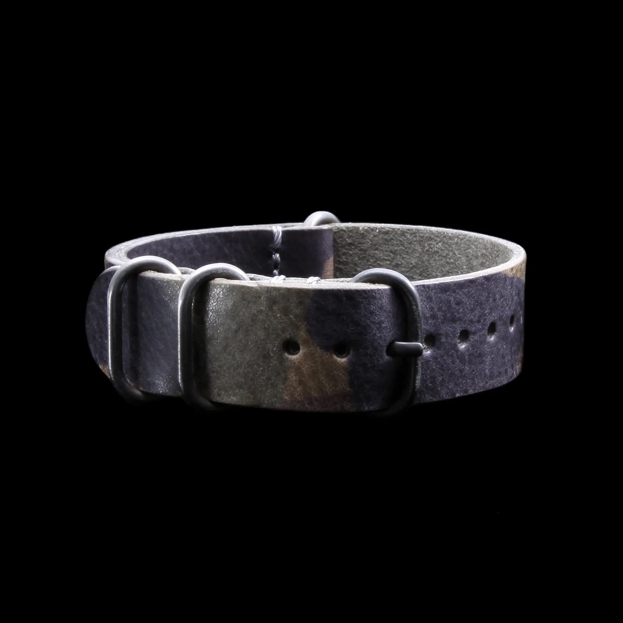 Leather Watch Strap, 4-Ring Camo Grigio