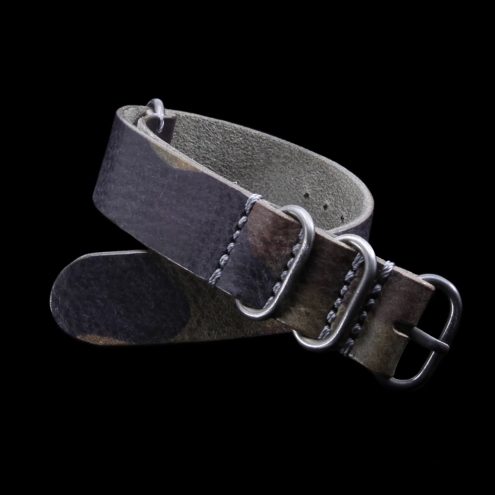 Leather Watch Strap, 4-Ring Camo Grigio