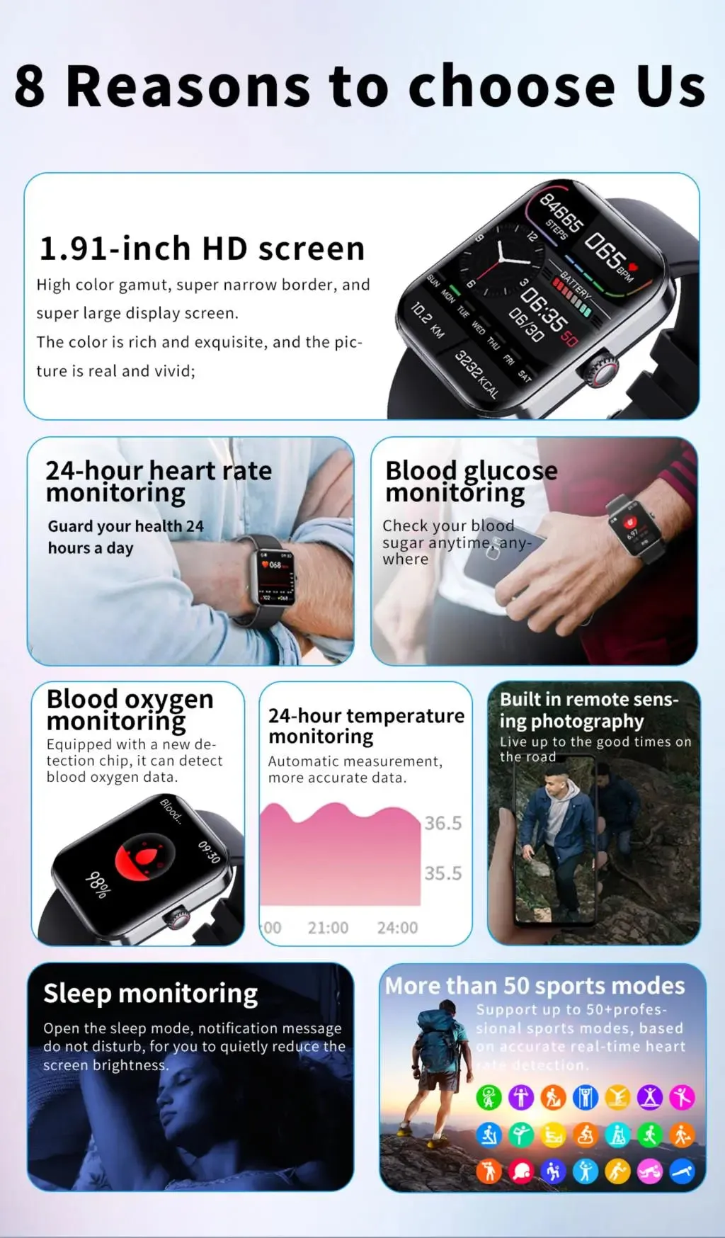 Lenovo New Blood Glucose Sugar Oxygen Pressure SmartWatch 1.9Inch Screen Sport Smartwatch Heart Rate Fitness Tracker Women Watch