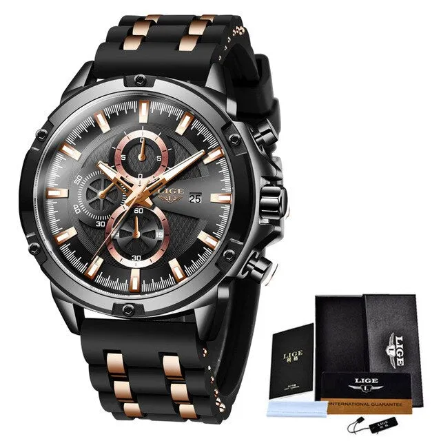 Lige Sports Chronograph  Silicone  Waterproof Wrist Watch for Men