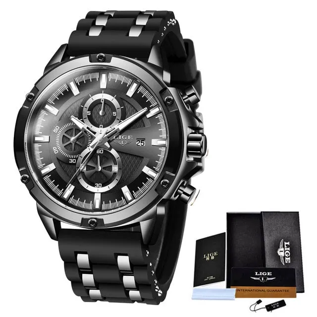 Lige Sports Chronograph  Silicone  Waterproof Wrist Watch for Men