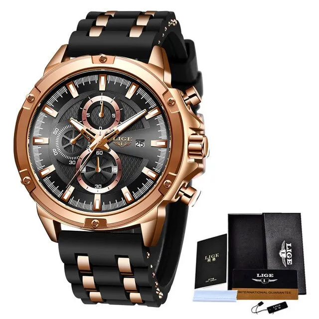Lige Sports Chronograph  Silicone  Waterproof Wrist Watch for Men