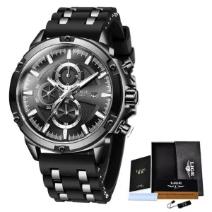 Lige Sports Chronograph  Silicone  Waterproof Wrist Watch for Men