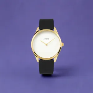 Lune Watch - Pearlized Dial Gold - Black Leather