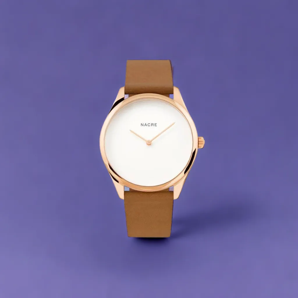 Lune Watch - Pearlized Dial Rose Gold - Saddle Leather