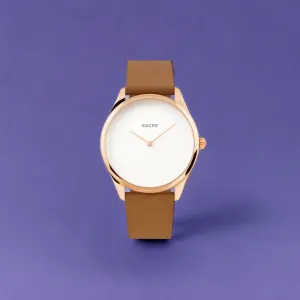 Lune Watch - Pearlized Dial Rose Gold - Saddle Leather