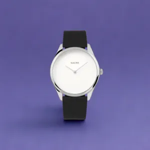 Lune Watch - Pearlized Dial Stainless Steel - Black Leather