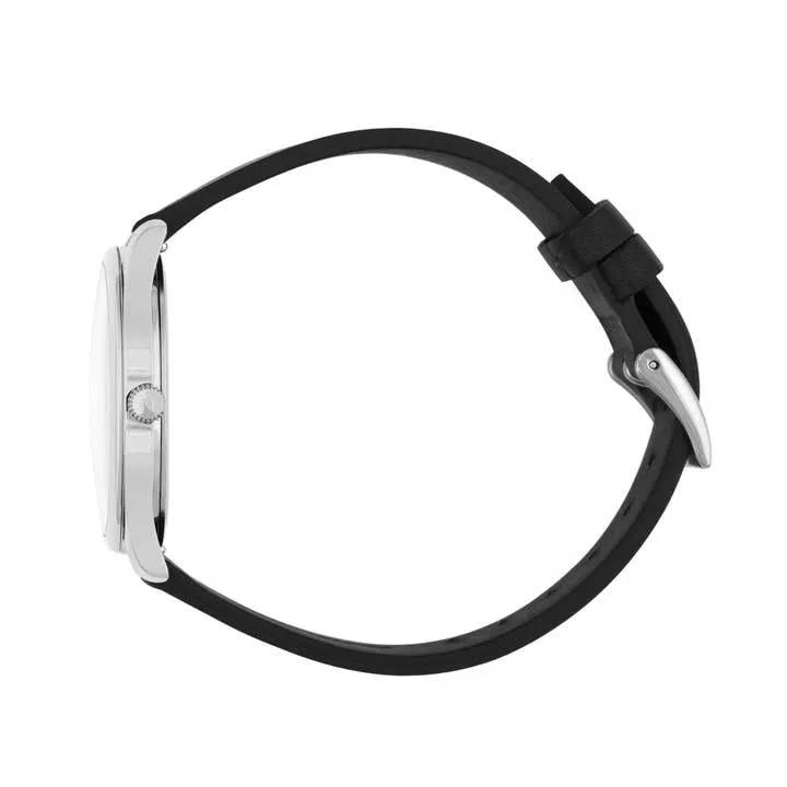 Lune Watch - Pearlized Dial Stainless Steel - Black Leather