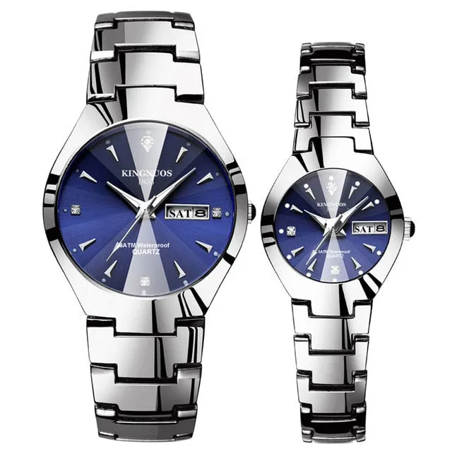 Luxury Quartz  Dual Calendar  Steel Strap men women couple lovers watch