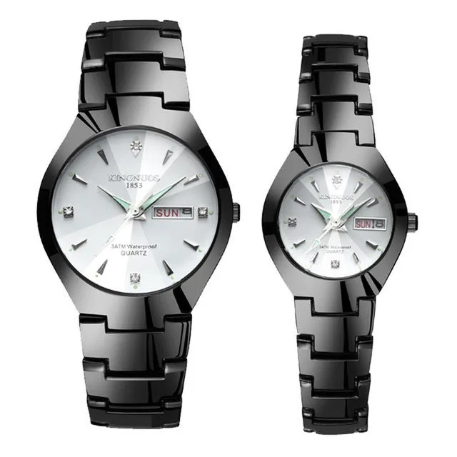 Luxury Quartz  Dual Calendar  Steel Strap men women couple lovers watch